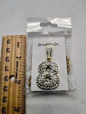 Lima Limon Gold Number 8 Crystal Pendant and Necklace NEW